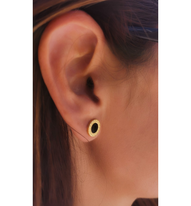 PENDIENTES MUJER ORO 18K ESMALTE NEGRO