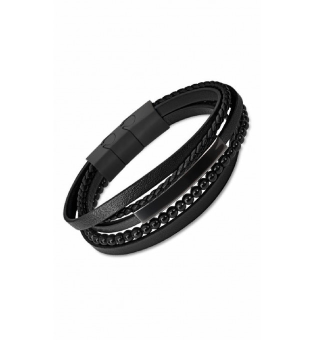 PULSERA LOTUS STYLE URBAN HOMBRE CUERO NEGRO - LS2144-2/4