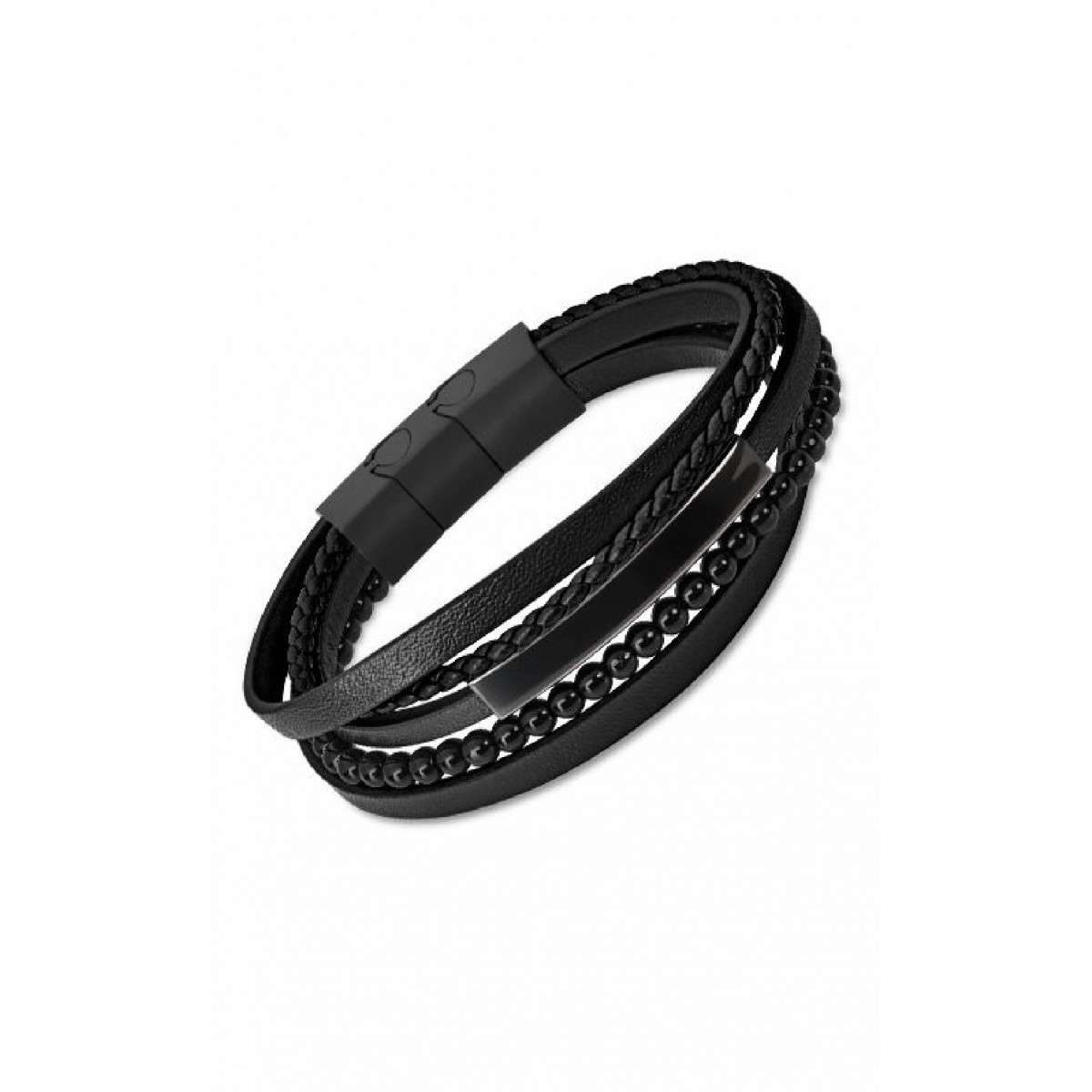 PULSERA LOTUS STYLE URBAN HOMBRE CUERO NEGRO - LS2144-2/4