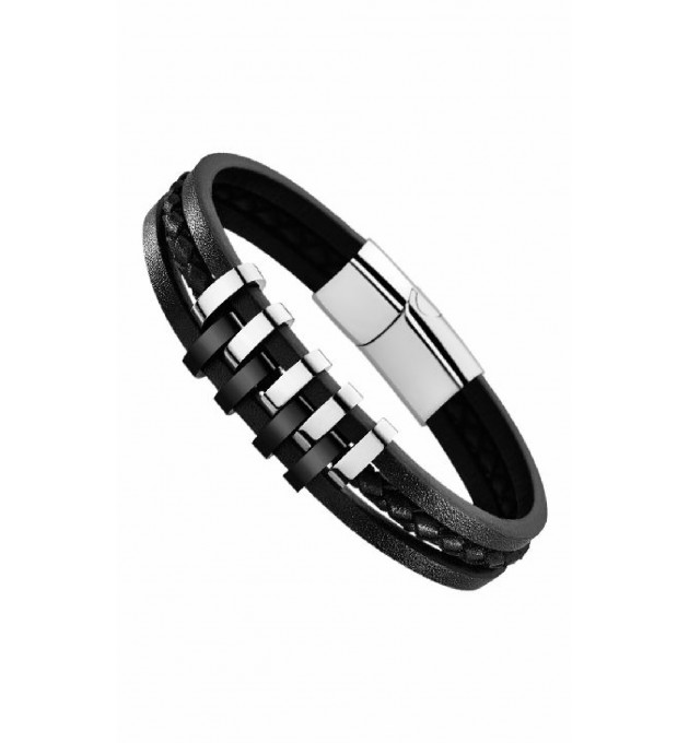 PULSERA LOTUS STYLE HOMBRE CUERO NEGRO - LS1838-2/1