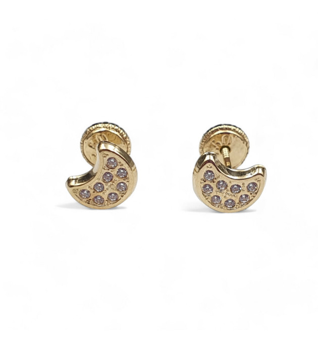 PENDIENTES DE ORO 18K CON FORMA DE LUNA Y CIRCONITAS