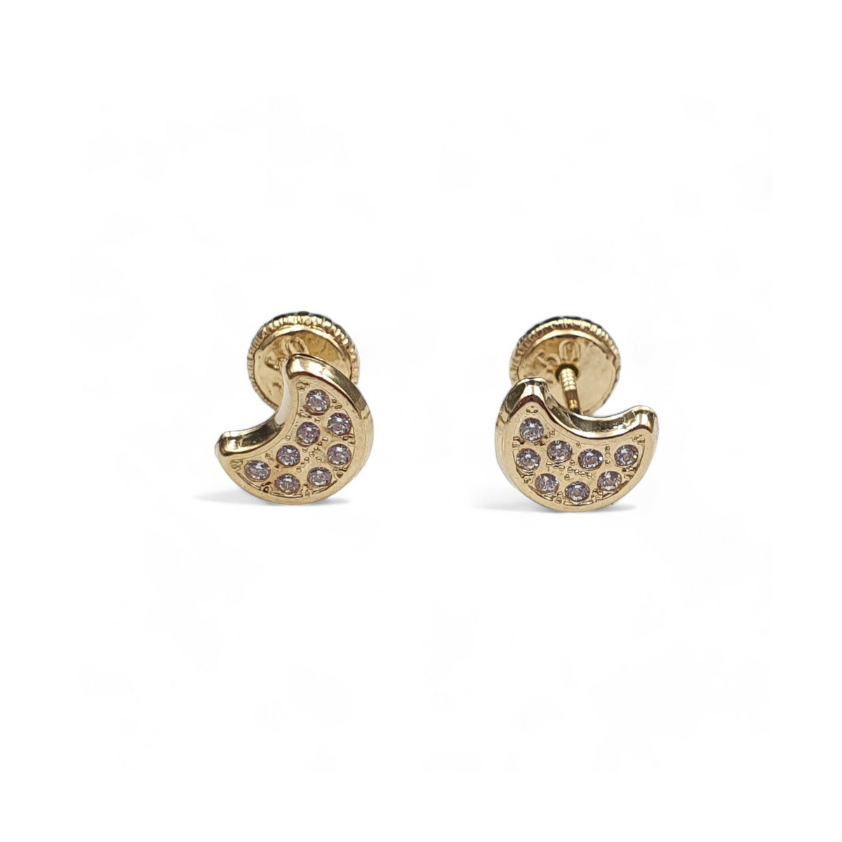 PENDIENTES DE ORO 18K CON FORMA DE LUNA Y CIRCONITAS